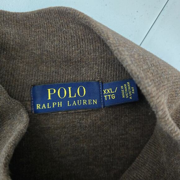Polo Ralph Lauren Brown 1/4 Zip Pullover Sweatshirt XXL Cotton Knit Green Logo 5 - Picture 8 of 10